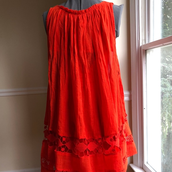 Free People Boho orange lace sleeveless tent dress - Picture 2 of 7